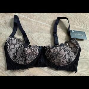 Frederick's of Hollywood Black Nude Lace Mindy Bra Women Size 32F